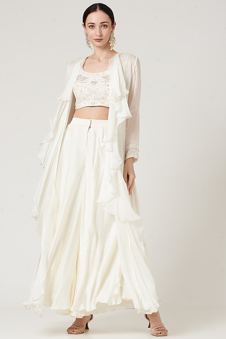Beige Embroidered Jacket Set by Neha & Tarun at Pernia's Pop Up Shop