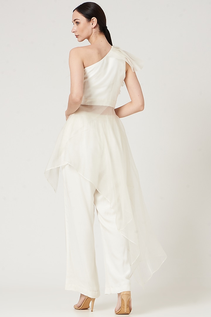 Beige Viscose Bamberg & Organza Pant Set by Neha & Tarun at Pernia's Pop Up Shop
