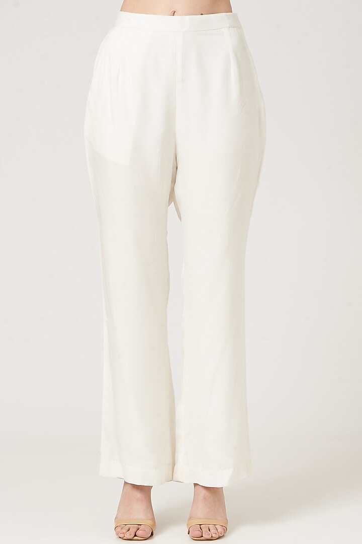Beige Viscose Bamberg & Organza Pant Set by Neha & Tarun at Pernia's Pop Up Shop
