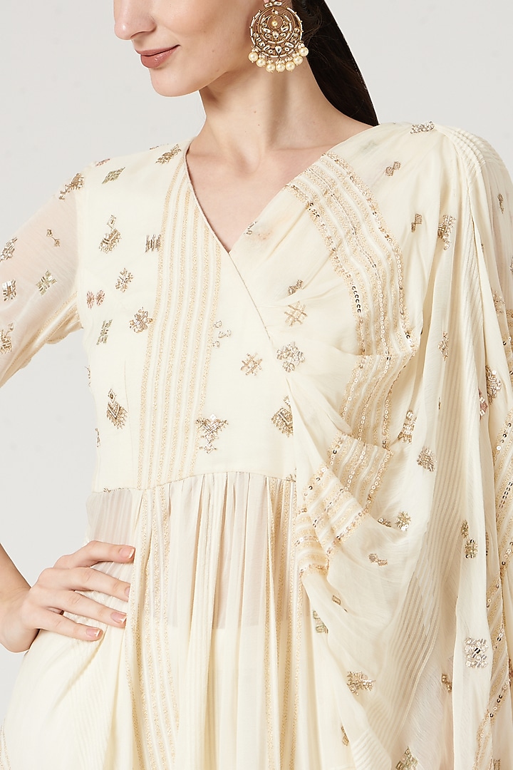 Beige Georgette Indo Western Kurta Set by Neha & Tarun at Pernia's Pop Up Shop