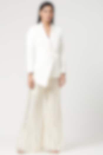 White & Beige Embroidered Blazer Set by Neha & Tarun at Pernia's Pop Up Shop