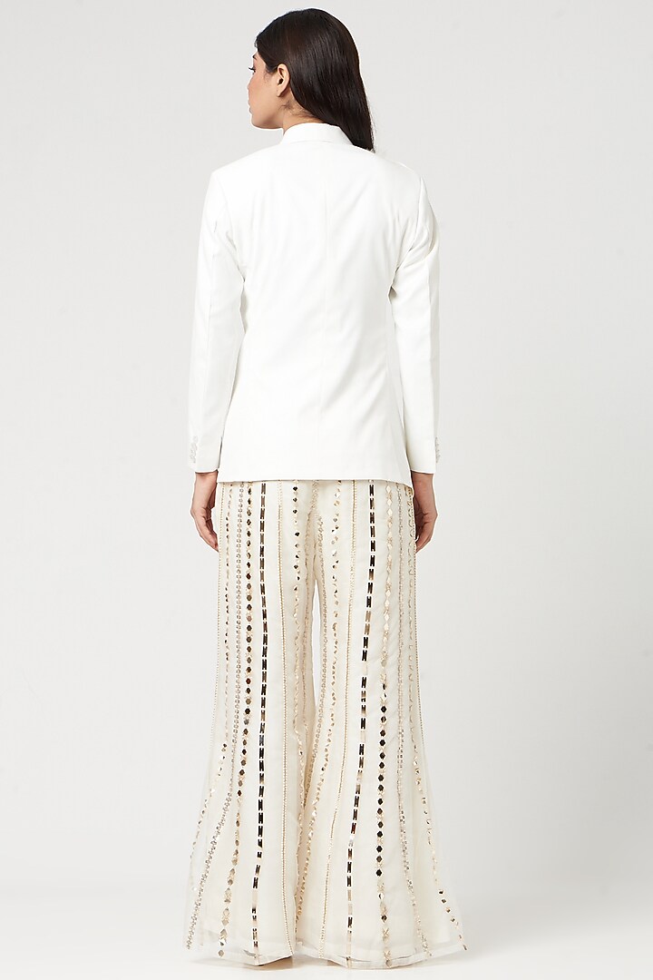 White & Beige Embroidered Blazer Set by Neha & Tarun at Pernia's Pop Up Shop