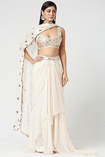 Beige Georgette Dhoti Skirt Set by Neha & Tarun at Pernia's Pop Up Shop