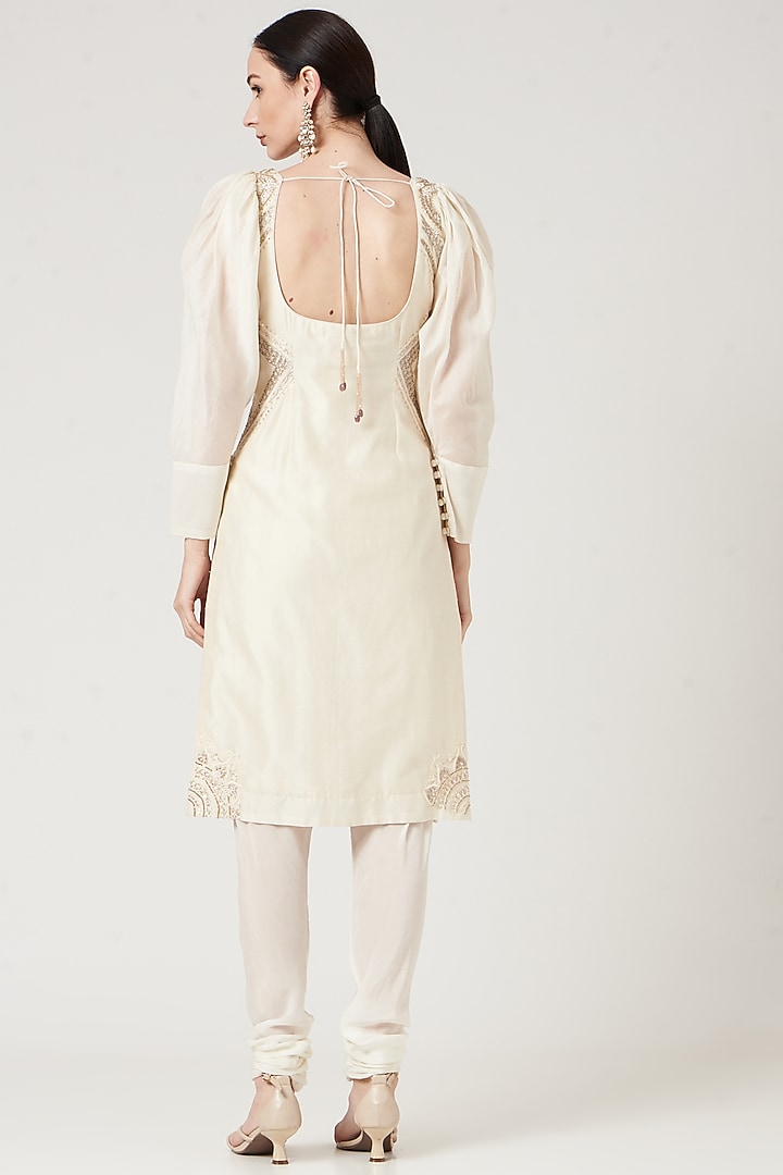 Beige Embroidered Kurta Set by Neha & Tarun at Pernia's Pop Up Shop