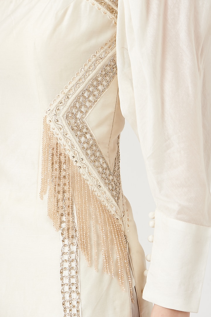 Beige Embroidered Kurta Set by Neha & Tarun at Pernia's Pop Up Shop