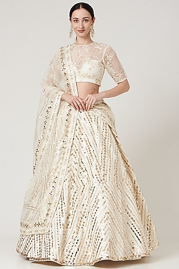 Beige Embroidered Wedding Lehenga Set by Neha & Tarun at Pernia's Pop Up Shop