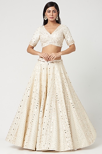 Beige Embroidered & Printed Wedding Lehenga Set by Neha & Tarun at Pernia's Pop Up Shop