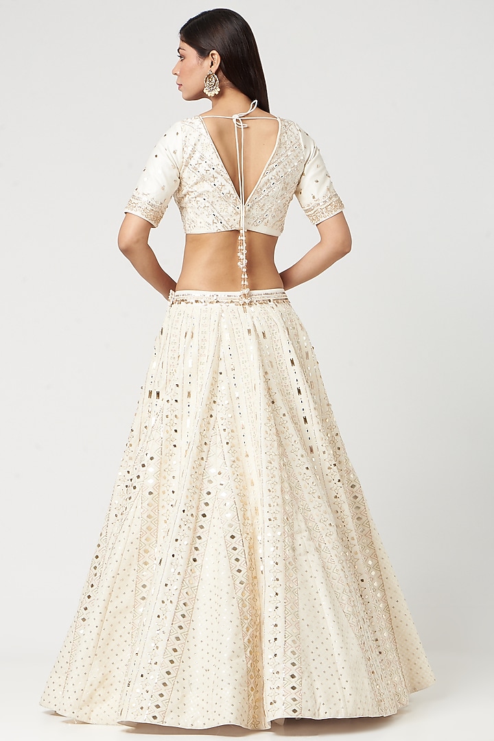 Beige Embroidered & Printed Wedding Lehenga Set by Neha & Tarun at Pernia's Pop Up Shop