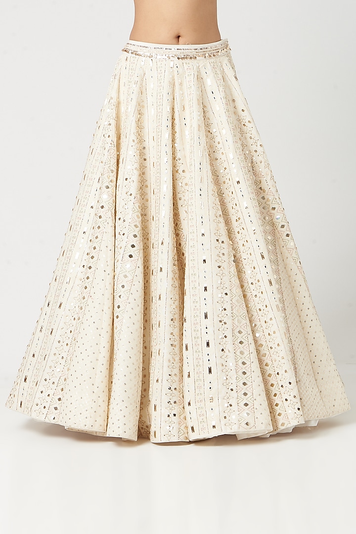 Beige Embroidered & Printed Wedding Lehenga Set by Neha & Tarun at Pernia's Pop Up Shop