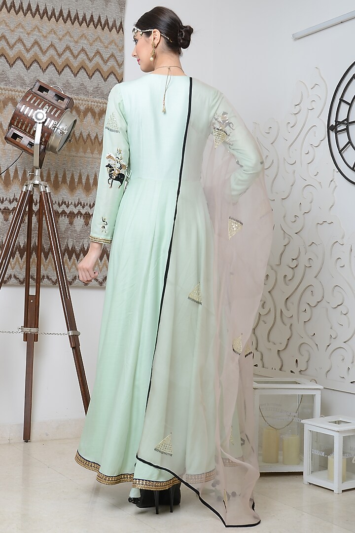 Powder Green Embroidered Angrakha Kurta Set by Neha & Tarun at Pernia's Pop Up Shop