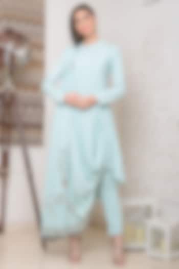 Powder Blue Drape Kurta Set by Neha & Tarun at Pernia's Pop Up Shop