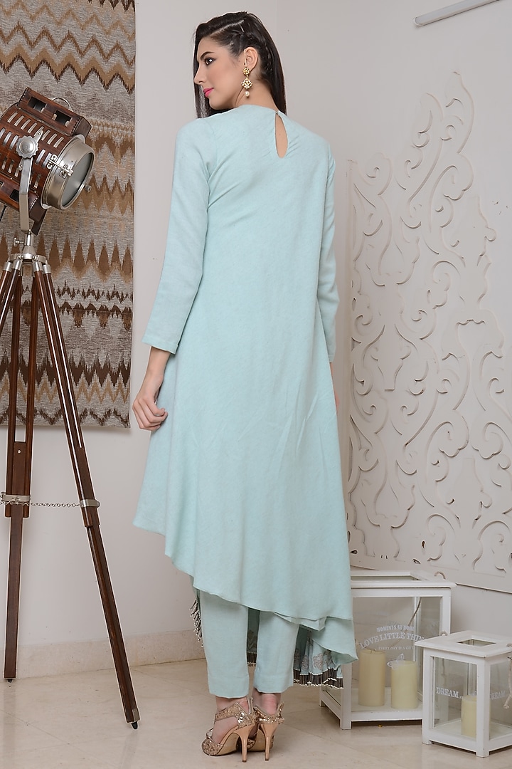 Powder Blue Drape Kurta Set by Neha & Tarun at Pernia's Pop Up Shop
