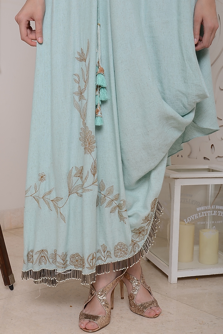 Powder Blue Drape Kurta Set by Neha & Tarun at Pernia's Pop Up Shop