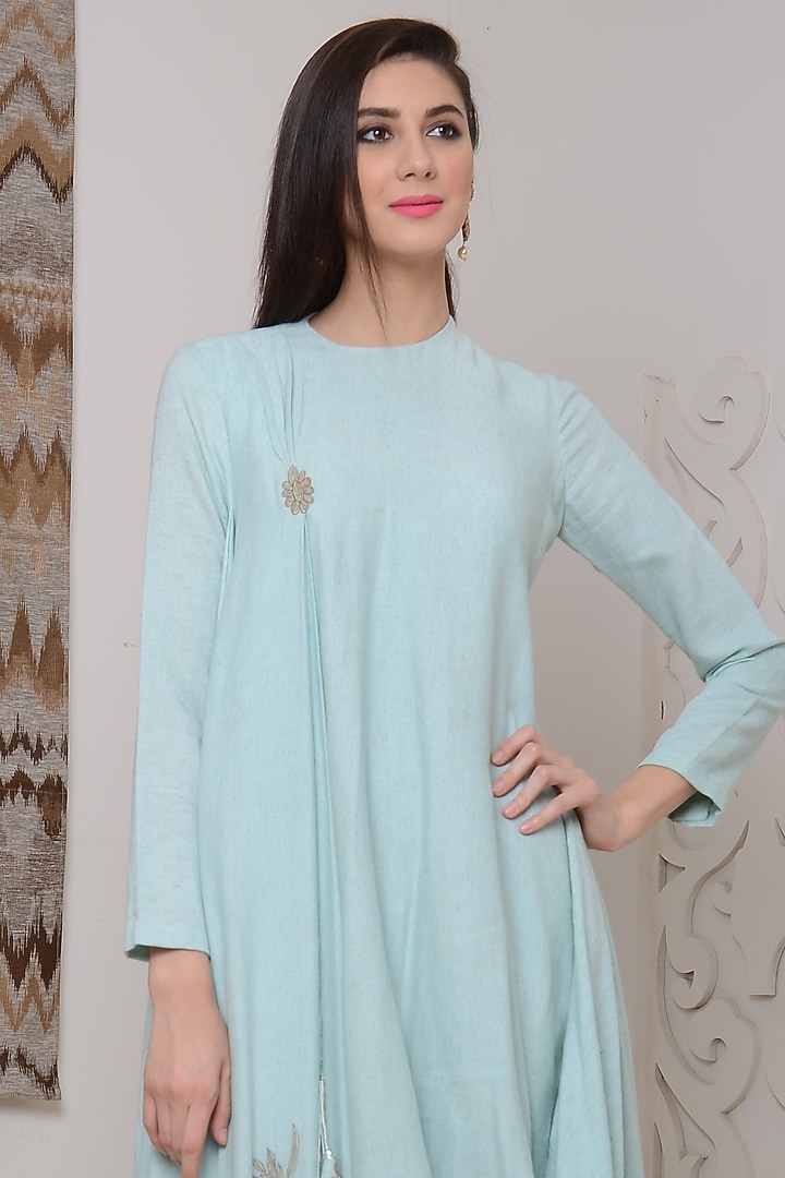 Powder Blue Drape Kurta Set by Neha & Tarun at Pernia's Pop Up Shop
