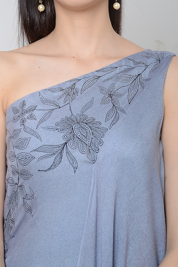 Ash Grey Embroidered Drape Kurta by Neha & Tarun at Pernia's Pop Up Shop