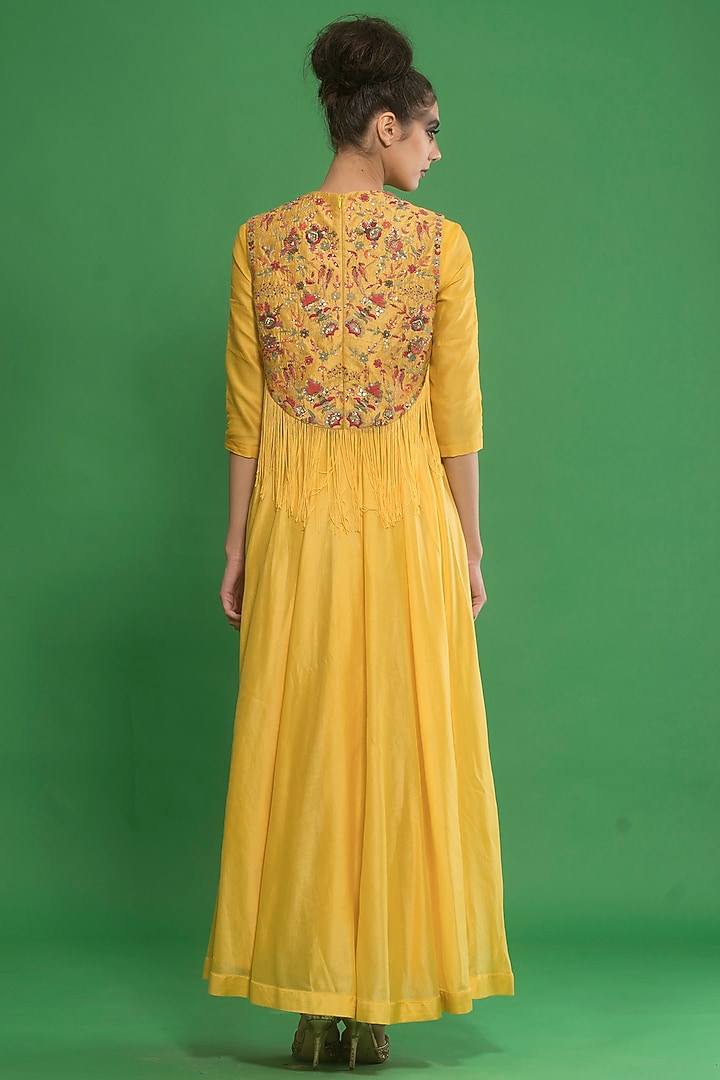 Tonic Yellow Asymmetrical Engagement Gown With Jacket by Neha & Tarun at Pernia's Pop Up Shop