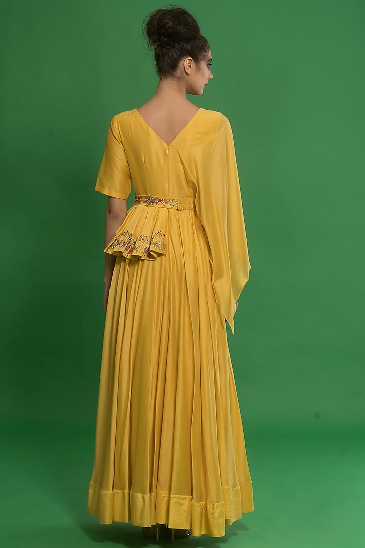 Tonic Yellow Embroidered Peplum Engagement Gown by Neha & Tarun at Pernia's Pop Up Shop