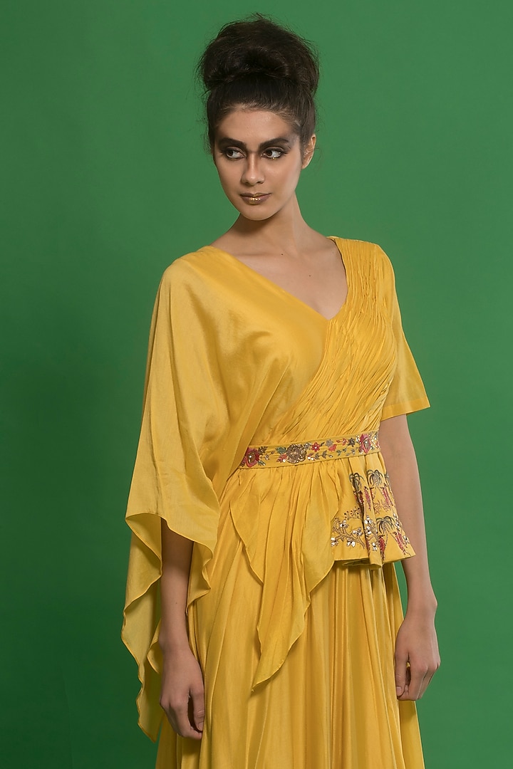 Tonic Yellow Embroidered Peplum Engagement Gown by Neha & Tarun at Pernia's Pop Up Shop