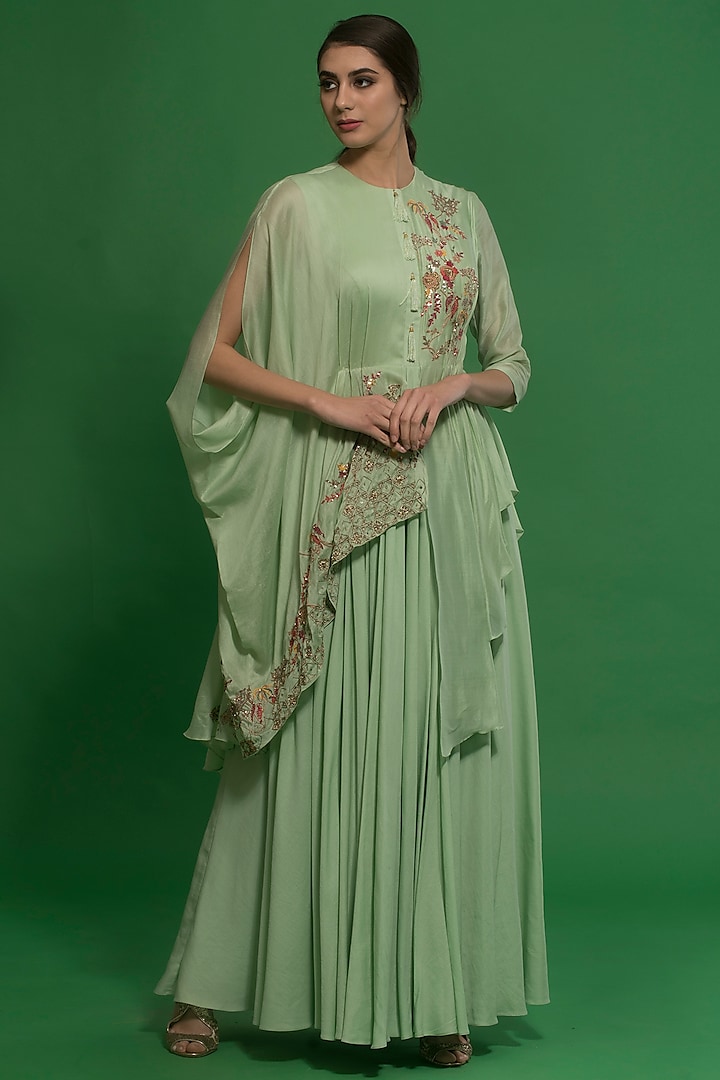 Spring Green Embroidered Gown by Neha & Tarun