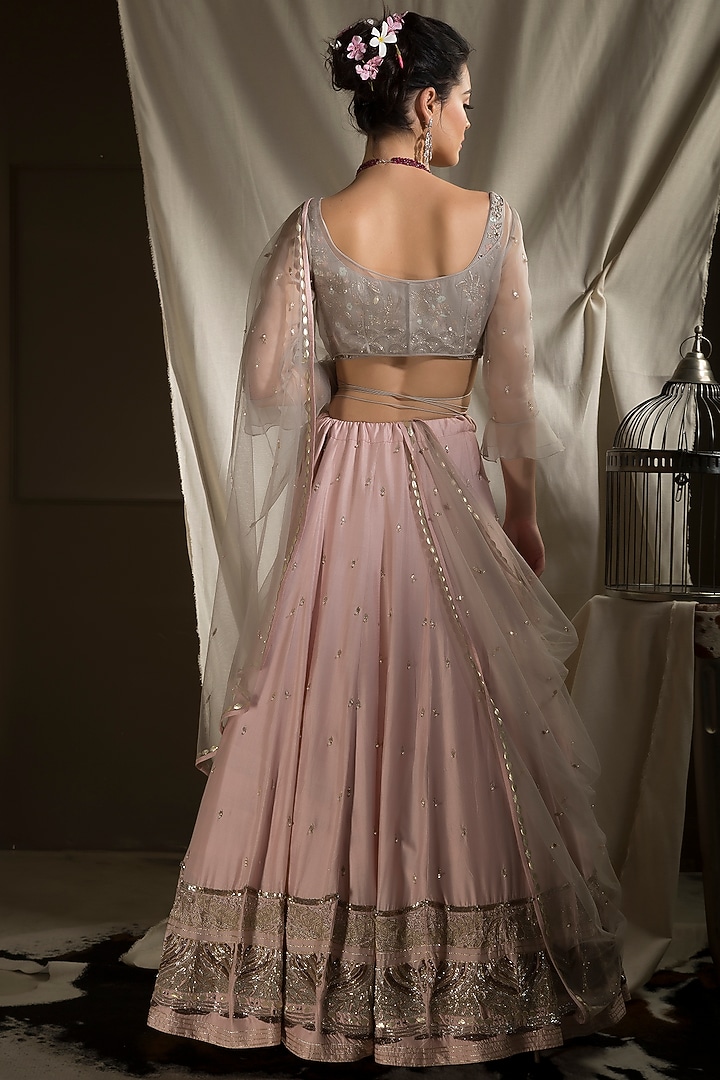 Pink & Grey Hand Embroidered Wedding Lehenga Set by Neha & Tarun at Pernia's Pop Up Shop
