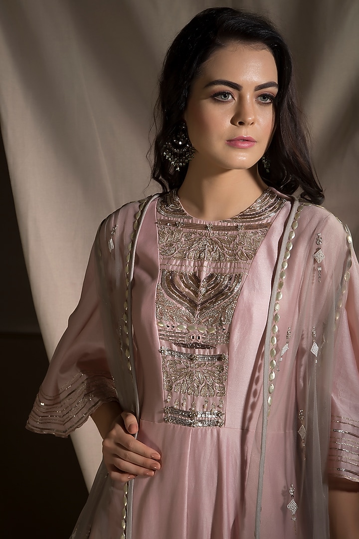 Pink Chanderi Wedding Anarkali Set by Neha & Tarun at Pernia's Pop Up Shop