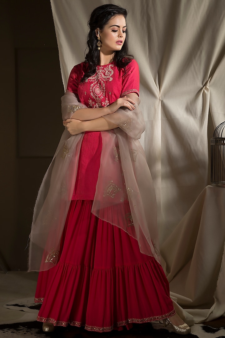 Fuschia Cotton Rayon Sharara Set by Neha & Tarun at Pernia's Pop Up Shop