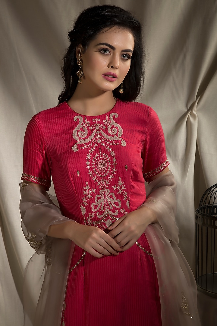 Fuschia Cotton Rayon Wedding Sharara Set by Neha & Tarun at Pernia's Pop Up Shop