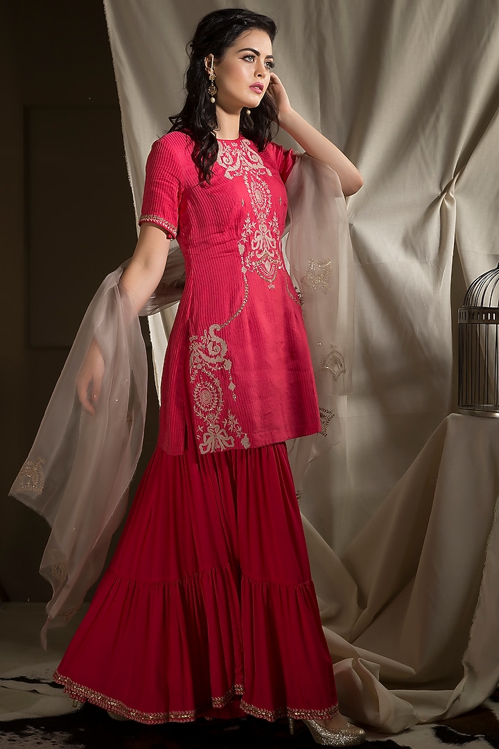 Fuschia Cotton Rayon Wedding Sharara Set by Neha & Tarun at Pernia's Pop Up Shop