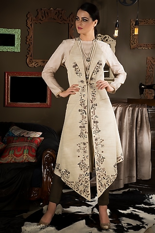 Beige Embroidered Jacket Set by Neha & Tarun