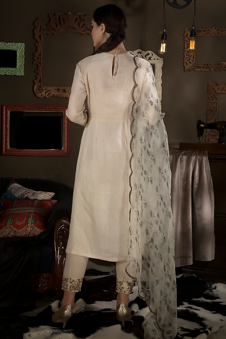 Beige Asymmetrical Kurta Set by Neha & Tarun at Pernia's Pop Up Shop