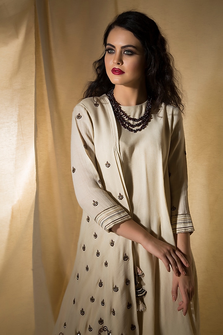 Ivory Rayon Flex Kurta Set by Neha & Tarun at Pernia's Pop Up Shop