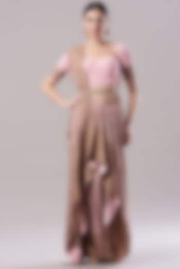 Blush Pink Banarasi Khadi Georgette Pre-Stitched Draped Wedding Saree Set by Neha & Tarun at Pernia's Pop Up Shop