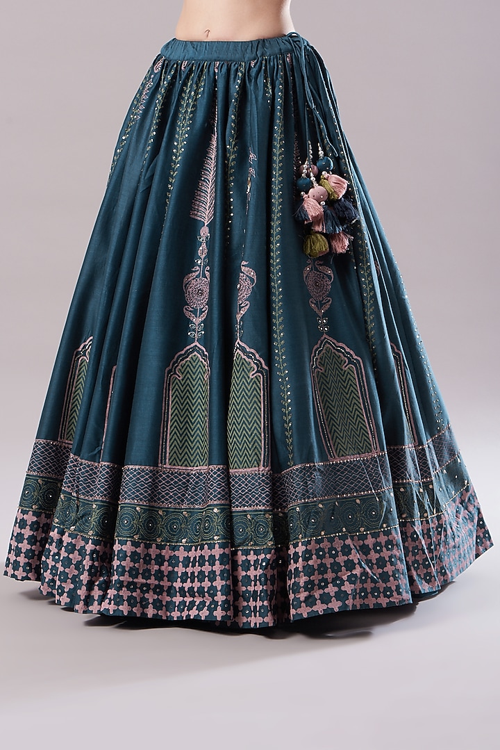 Cobalt Blue Embroidered & Printed Wedding Lehenga Set by Neha & Tarun at Pernia's Pop Up Shop