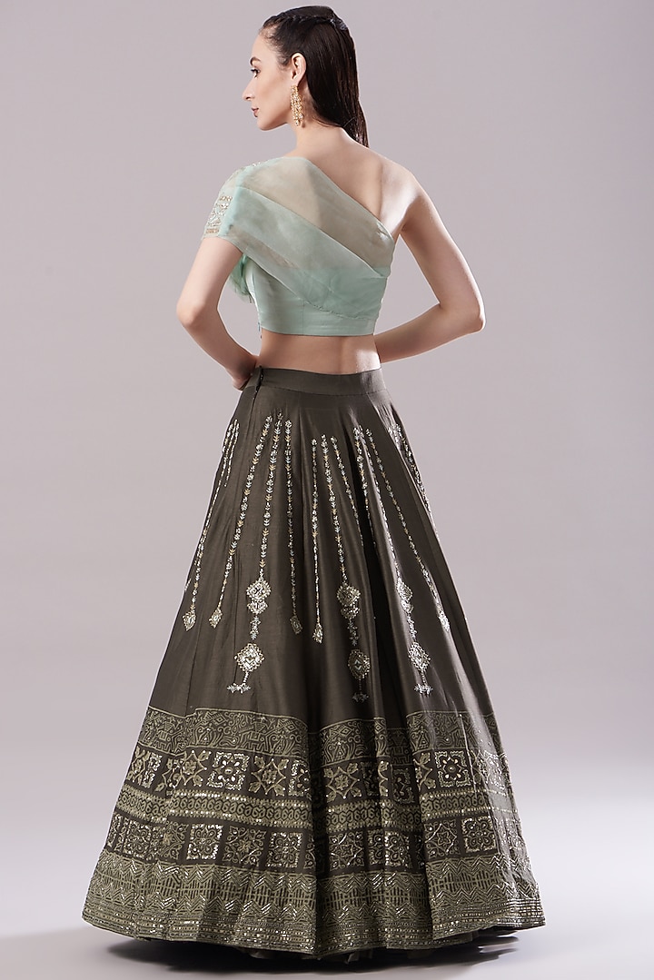 Brown Embroidered & Printed Wedding Lehenga Set by Neha & Tarun at Pernia's Pop Up Shop