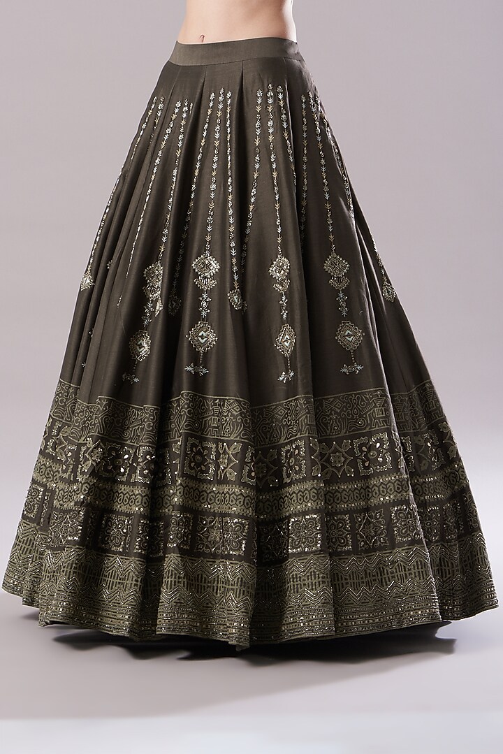 Brown Embroidered & Printed Wedding Lehenga Set by Neha & Tarun at Pernia's Pop Up Shop