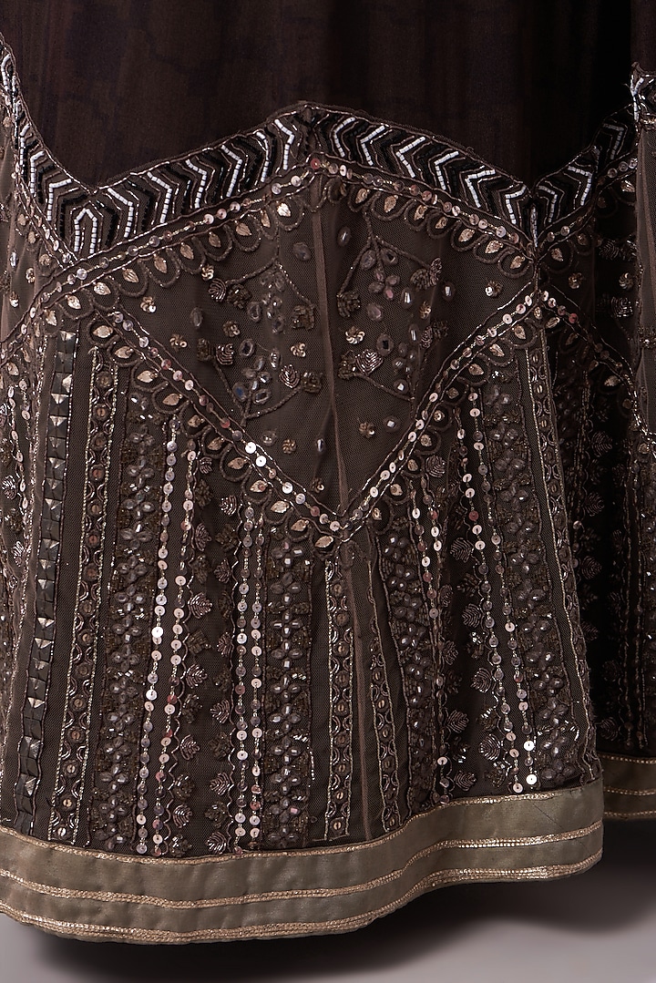 Brown Crepe Embroidered & Printed Wedding Lehenga Set by Neha & Tarun at Pernia's Pop Up Shop