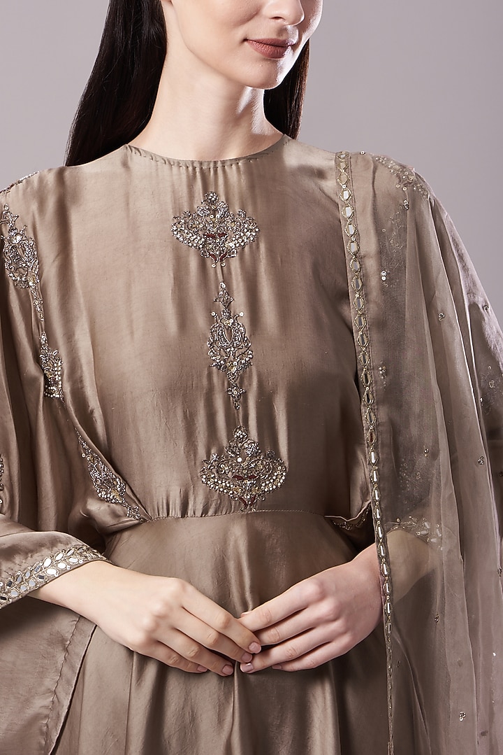 Brown Embroidered Wedding Anarkali Set by Neha & Tarun at Pernia's Pop Up Shop