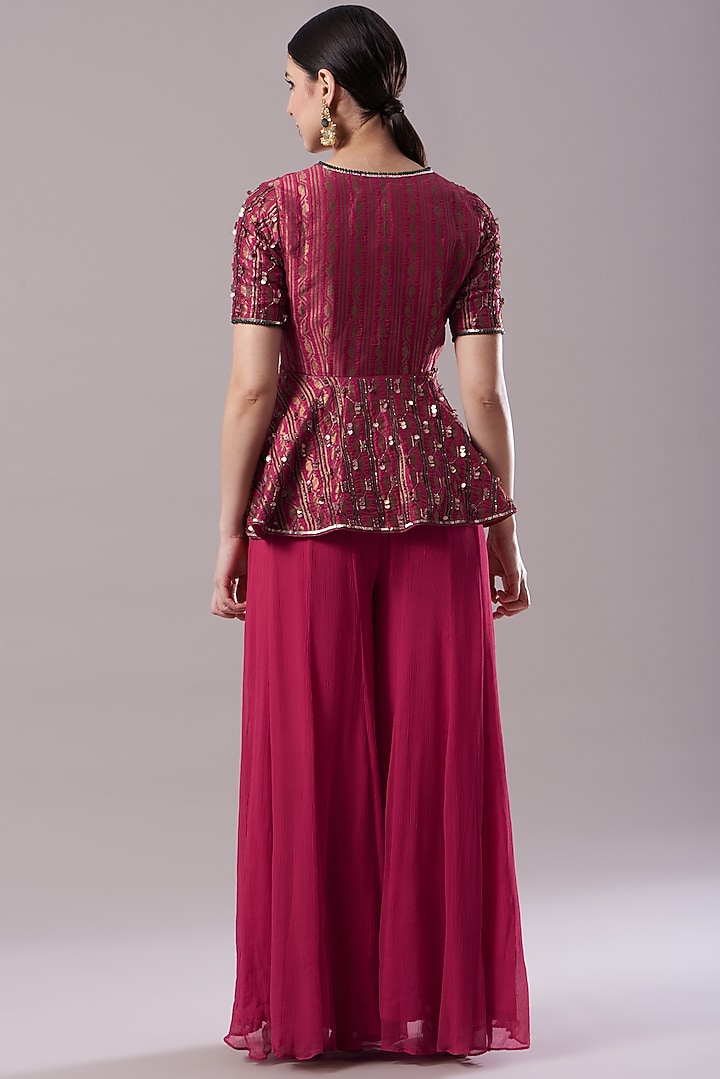 Fuchsia Crepe Palazzo Pant Set by Neha & Tarun at Pernia's Pop Up Shop