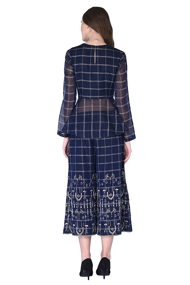 Navy Blue Embroidered Pant Set by Neha & Tarun at Pernia's Pop Up Shop