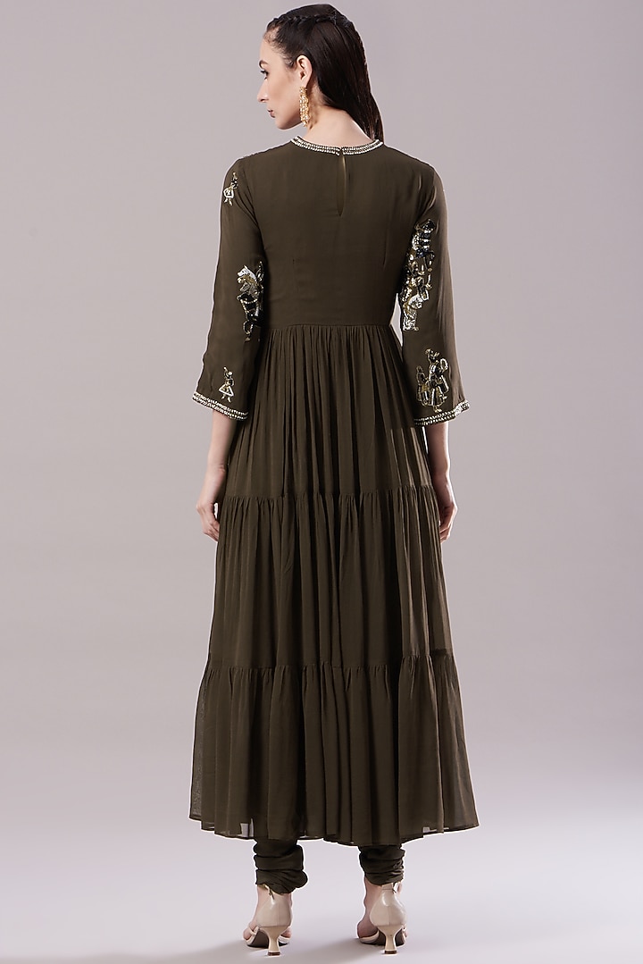 Brown Lycra Embroidered Wedding Anarkali Set by Neha & Tarun at Pernia's Pop Up Shop