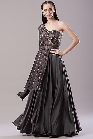 Brown Embroidered Gown by Neha & Tarun