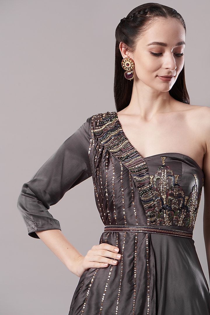 Brown Embroidered Engagement Gown by Neha & Tarun at Pernia's Pop Up Shop