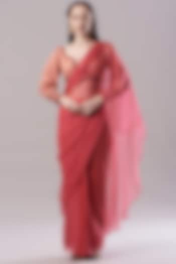 Peach Organza Pre-Draped Wedding Saree Set by Neha & Tarun at Pernia's Pop Up Shop