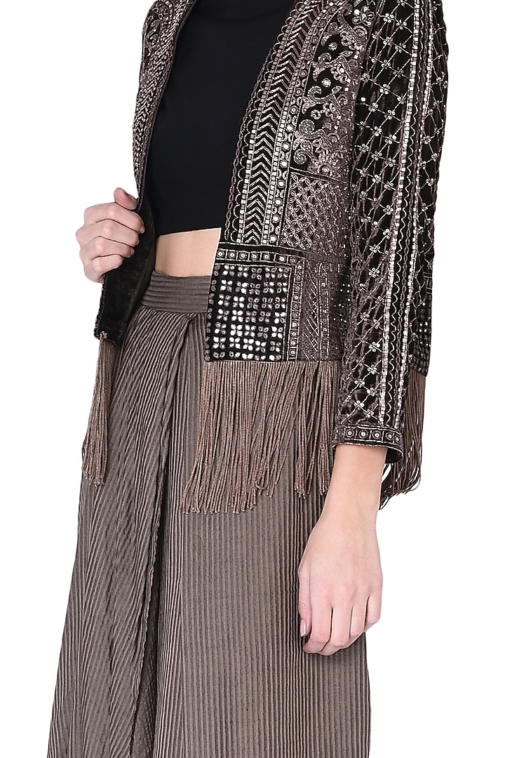 Grey Embroidered Jacket Set by Neha & Tarun at Pernia's Pop Up Shop