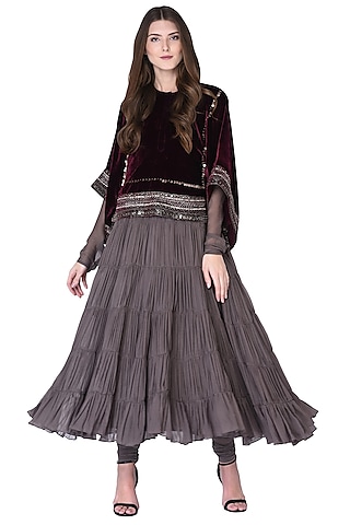Charcoal Grey Georgette Anarkali Set by Neha & Tarun