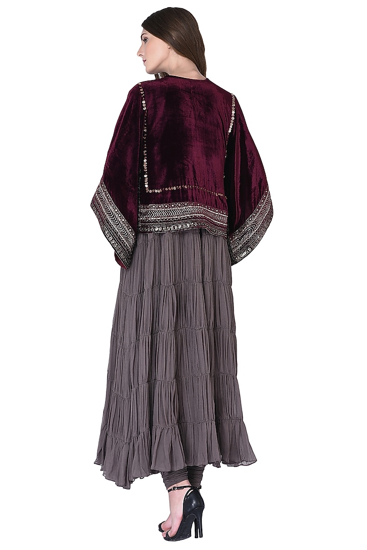 Charcoal Grey Georgette Wedding Anarkali Set by Neha & Tarun at Pernia's Pop Up Shop