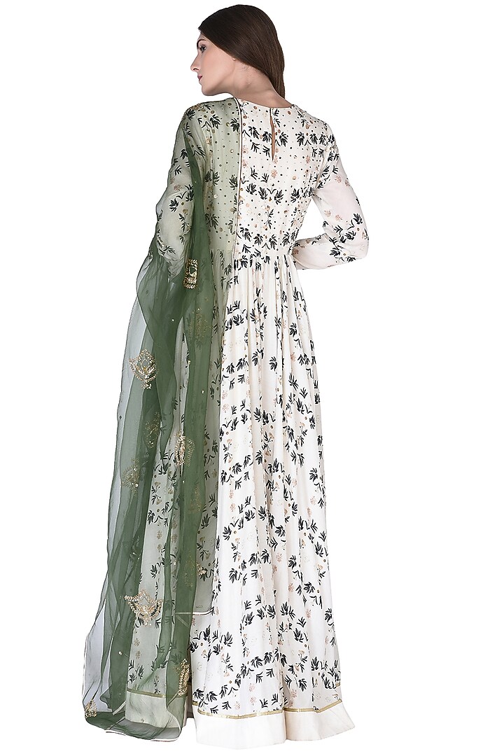 White Printed Wedding Anarkali Set by Neha & Tarun at Pernia's Pop Up Shop