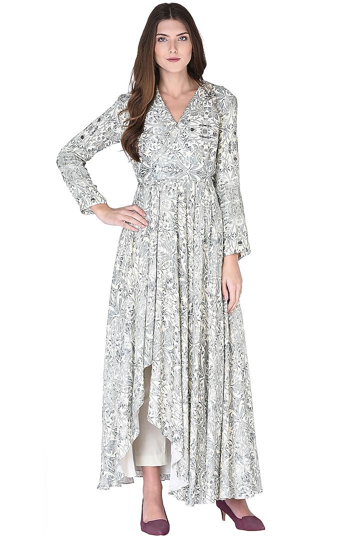 White Printed & Embroidered Kurta Set by Neha & Tarun at Pernia's Pop Up Shop