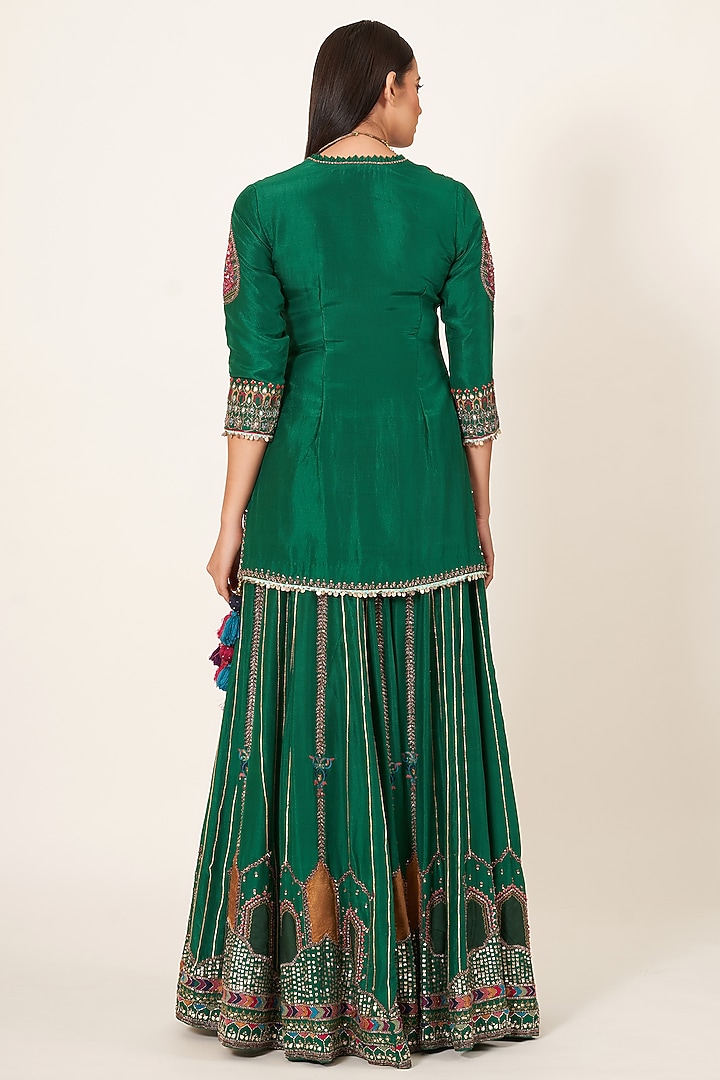 Emerald Green Satin Bridal Sharara Set by Neha & Tarun at Pernia's Pop Up Shop