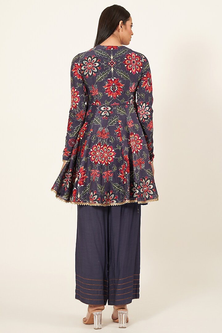 Navy Blue Embroidered Wedding Anarkali Set by Neha & Tarun at Pernia's Pop Up Shop